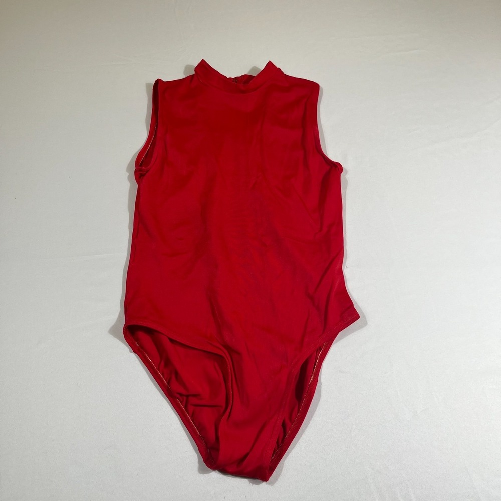 Red Dance Leotard Mock Neck Keyhole Back Sleeveless Gymnastics Ballet Medium